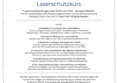Laserschutz-Zertifikat für Dr. Benjamin Schulte – OPALIA Medical 2019