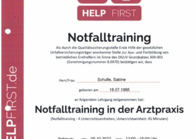 Notfalltraining Arztpraxis – Dr. Sabine Schulte, Odenthal 2022